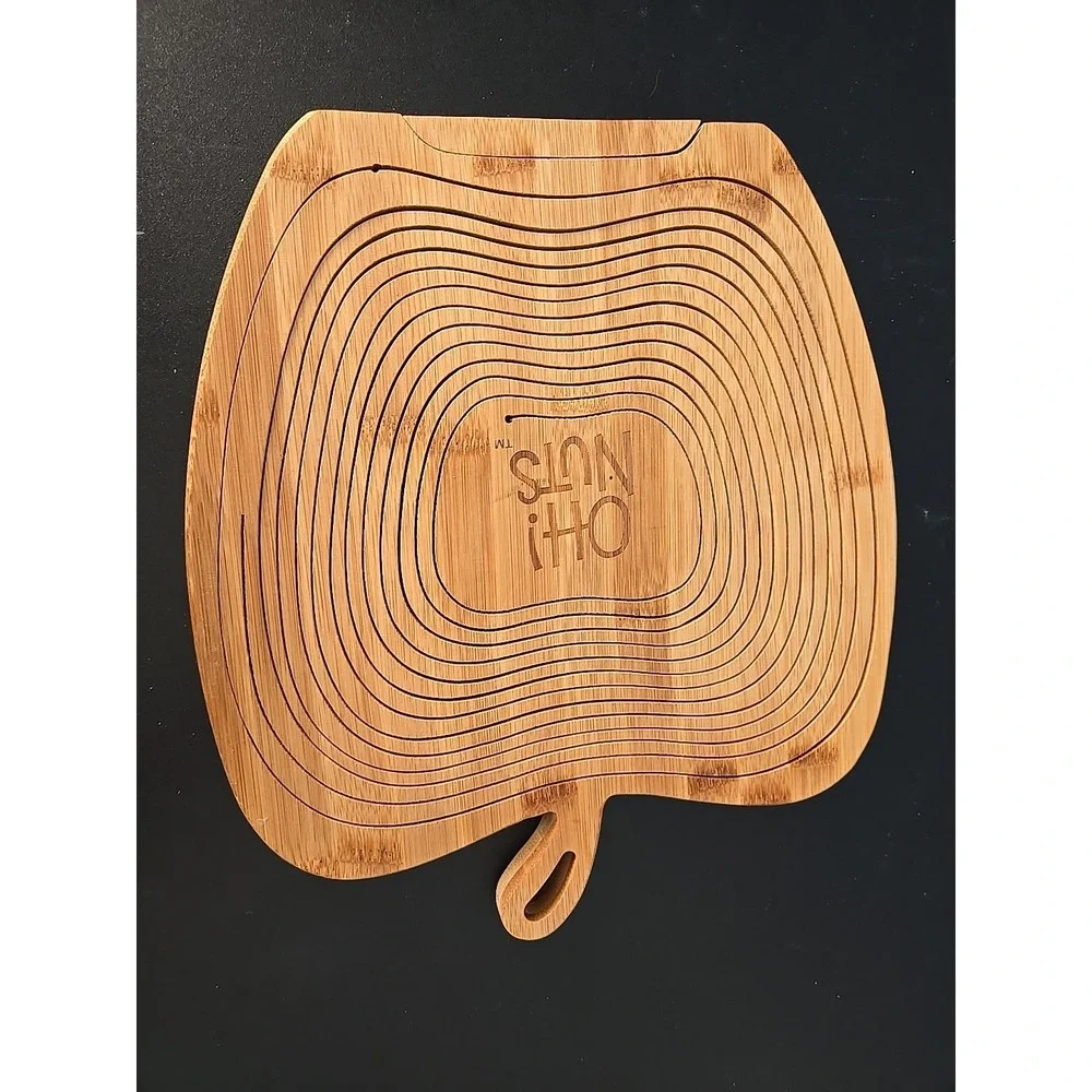 OH NUTS! Apple shaped Wooden coiling collapsing fruit nut basket Trivet‎ Novelty